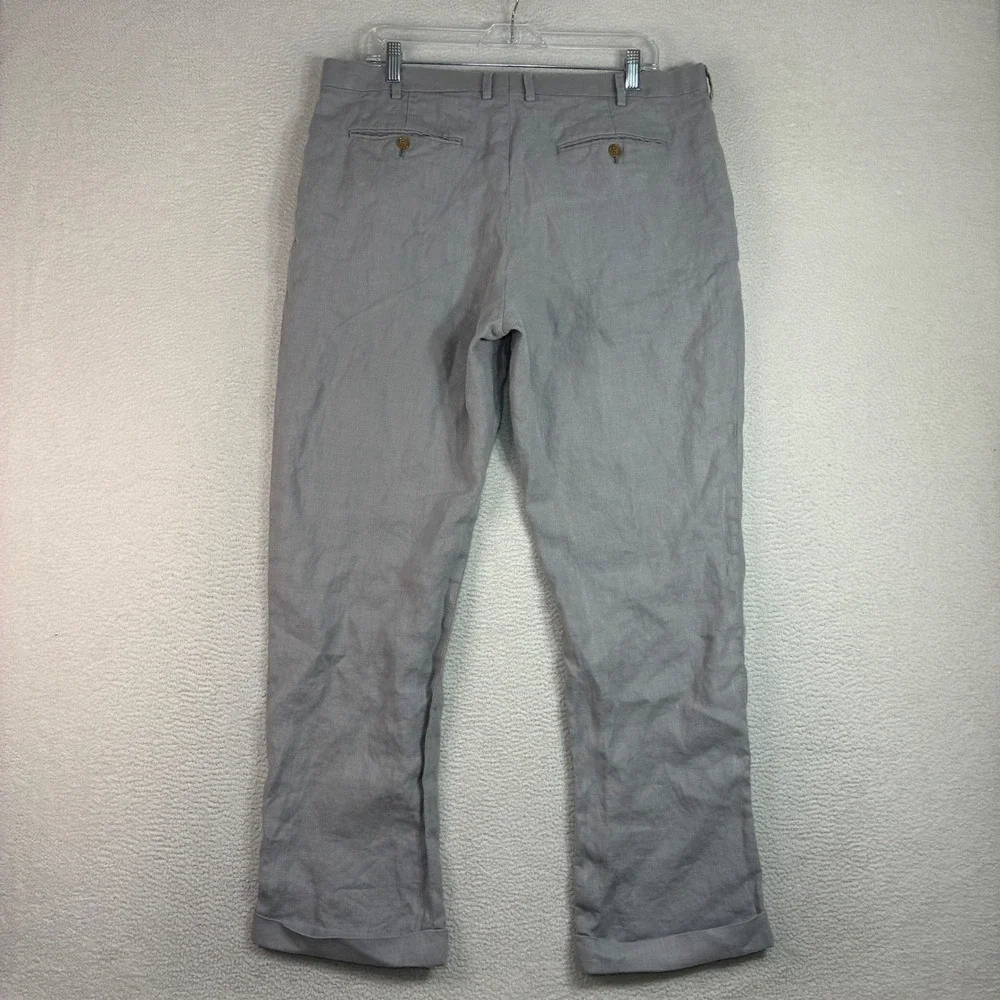 J Crew Ludlow Linen Pants Men 38x30 Gray Irish Preppy Cuff Dress Trouser Somelos